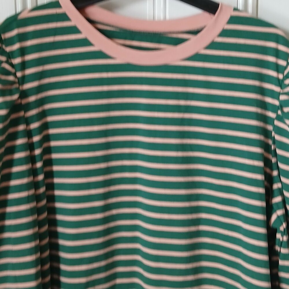 Pink & Green striped puff sleeved shirt Pretty Garden brand from Amazon XXL - Picture 2 of 3